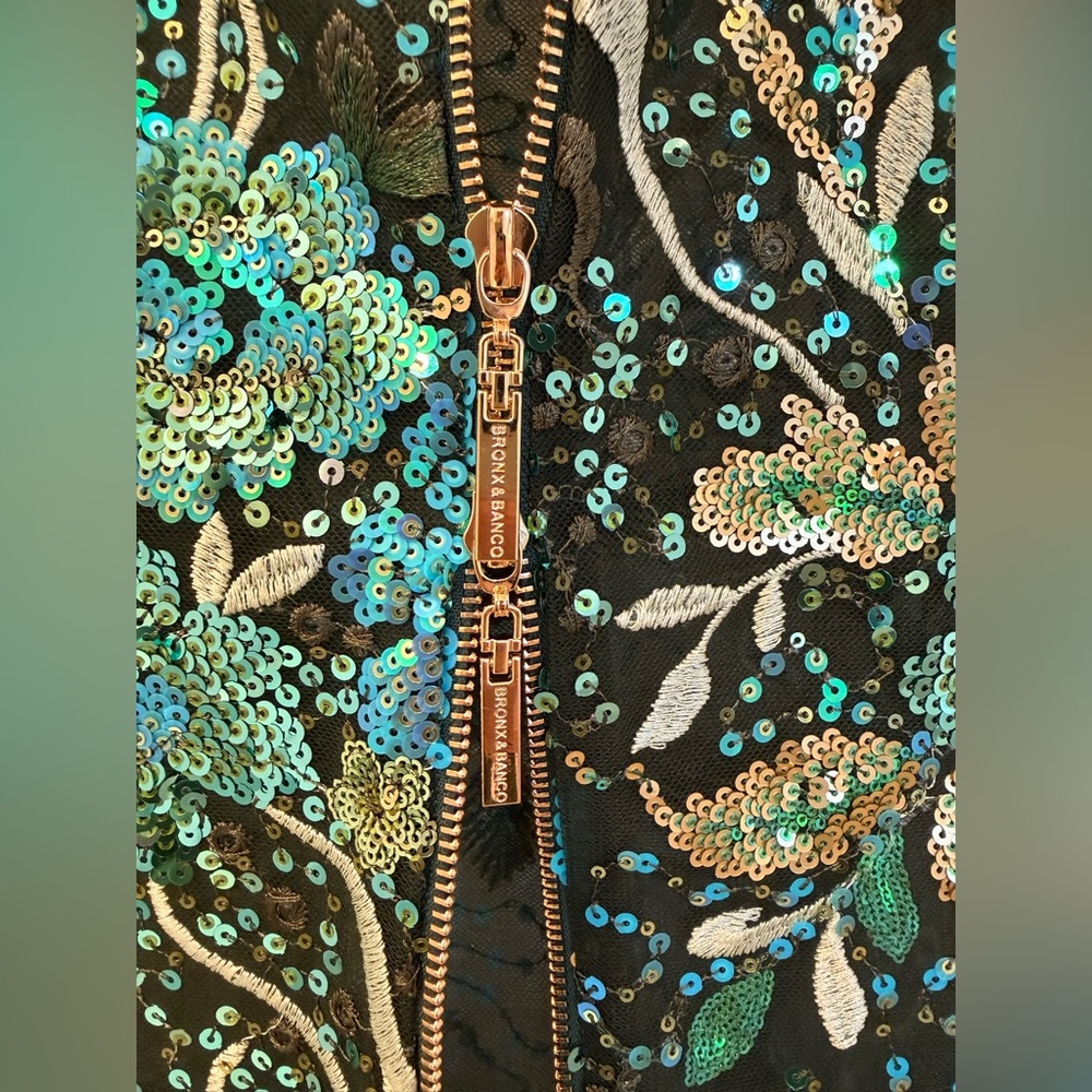 NWOT BRONX AND BANCO Violet Teal Maxi Dress , Elegant Floral Evening Gown - Picture 12 of 14
